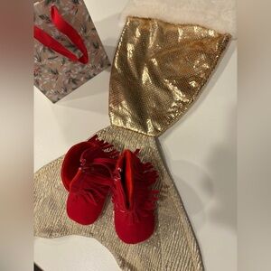 Red Fringe Baby Moccs Booties